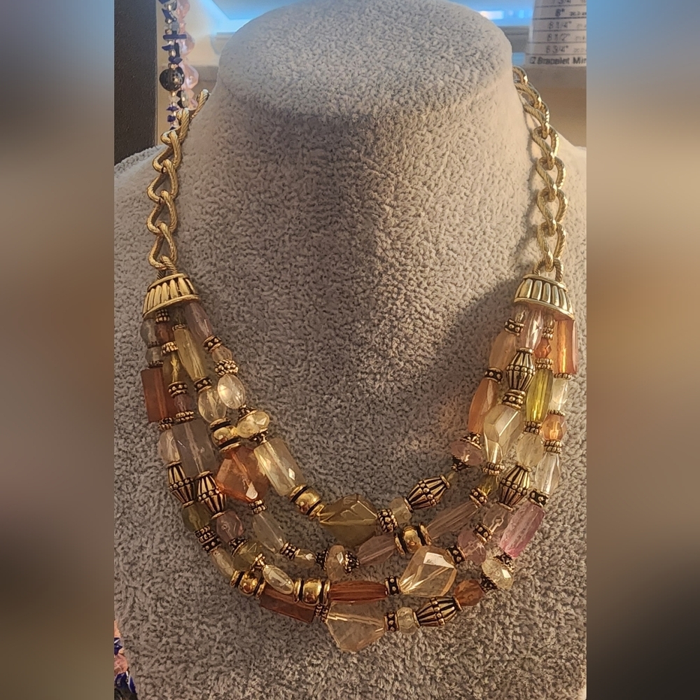 Elegant Gold Tone and‎ Brown Multi-Strand Necklace